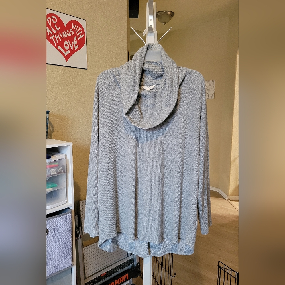 Cozy Gray Cowl Neck Sweater - Terra & Sky - 3X